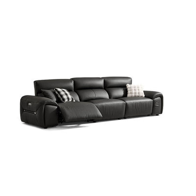 Black Genuine Leather Reclining Sofa cushion Threeseat