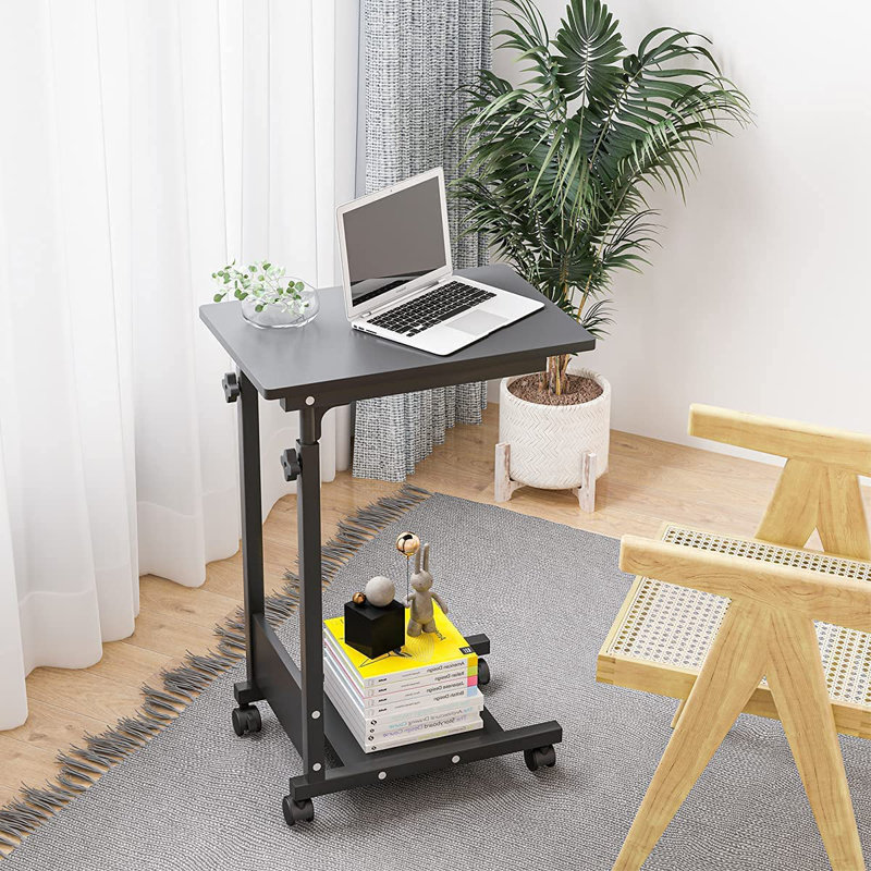 Adjustable Height C Table Sofa Side Bedside Table With Wheels, Hospital Bed Table Rolling Tray With Storage, Mobile Computer Desk Laptop Table For Home Use