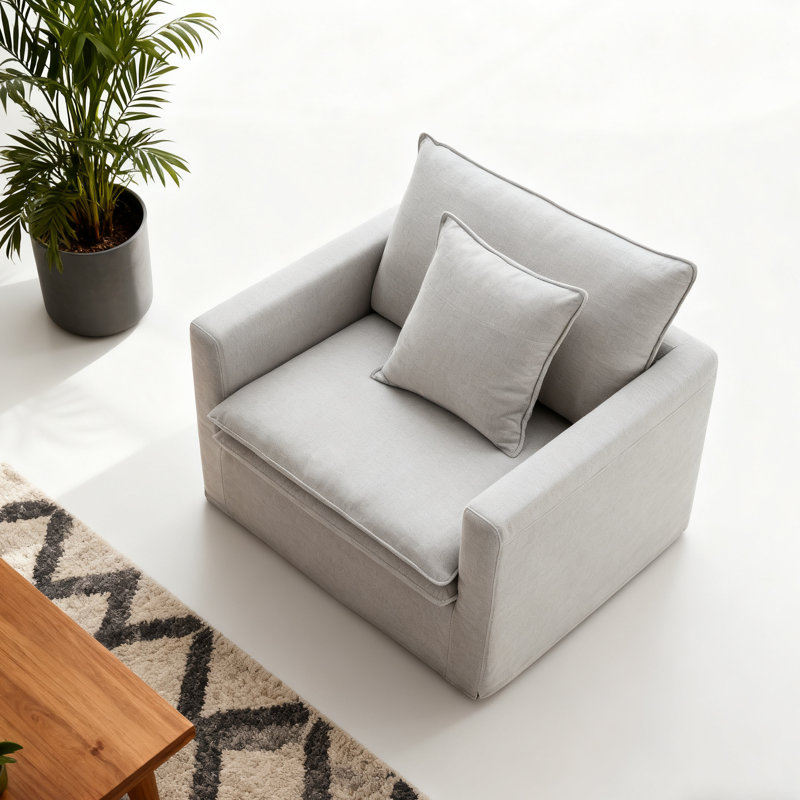 Fauteuil de style traditionnel avec accoudoirs étroits et pieds en bois à finition étroite gris clair