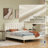 Queen Upholstered Wingback Platform Bed Frame with Vertical Channel Tufted Headboard, No Box Spring Needed, Cream-1911900083-2001620277