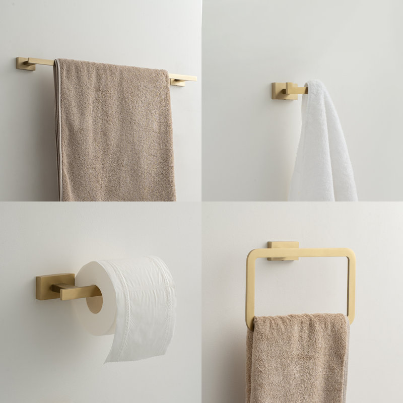 Ensemble de quincaillerie de salle de bain murale solide en acier inoxydable 4 pièces, Or brossé