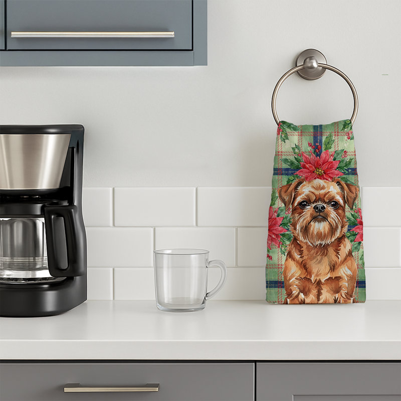 Red Brussels Griffon Christmas PoinsettIas Kitchen Towel, Red Brussels Griffon