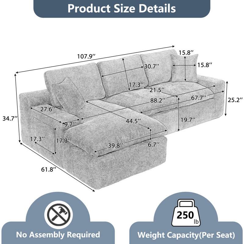 Canapé modulaire en L en chenille Boneless, Chenille bleu