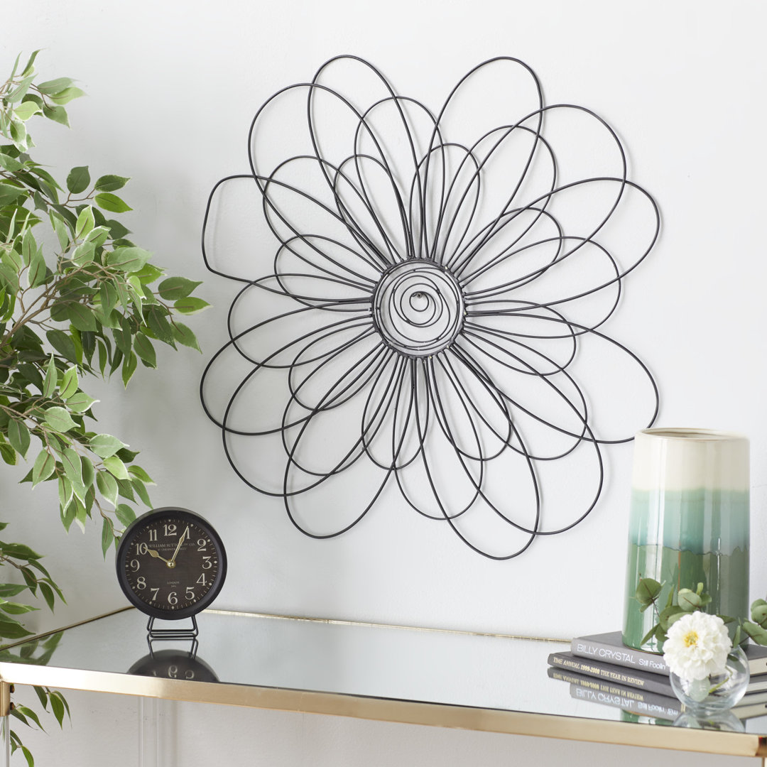 Black Metal Floral 3D Wire Home Wall Decor, 29" x 1" x 29" Gracie Oaks