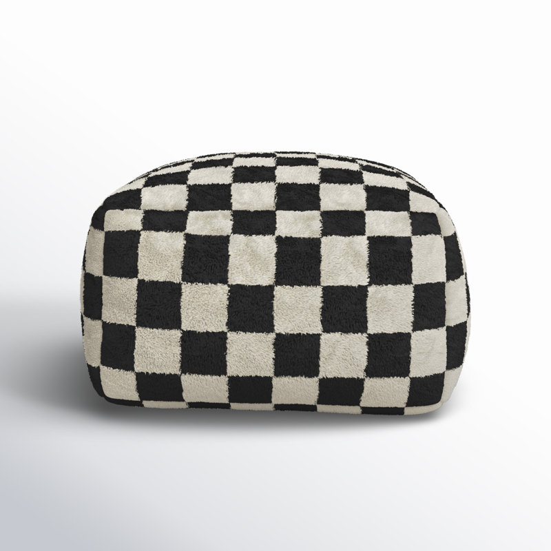Birdie Upholstered Pouf, Black Wool/Cotton Blend