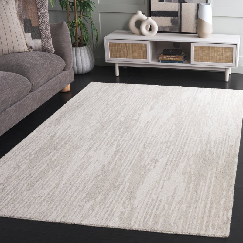 Ebony 925 Hand Tufted Wool/Cotton Abstract Rug in Gray/Ivory, Rectangle 4' x 6'
