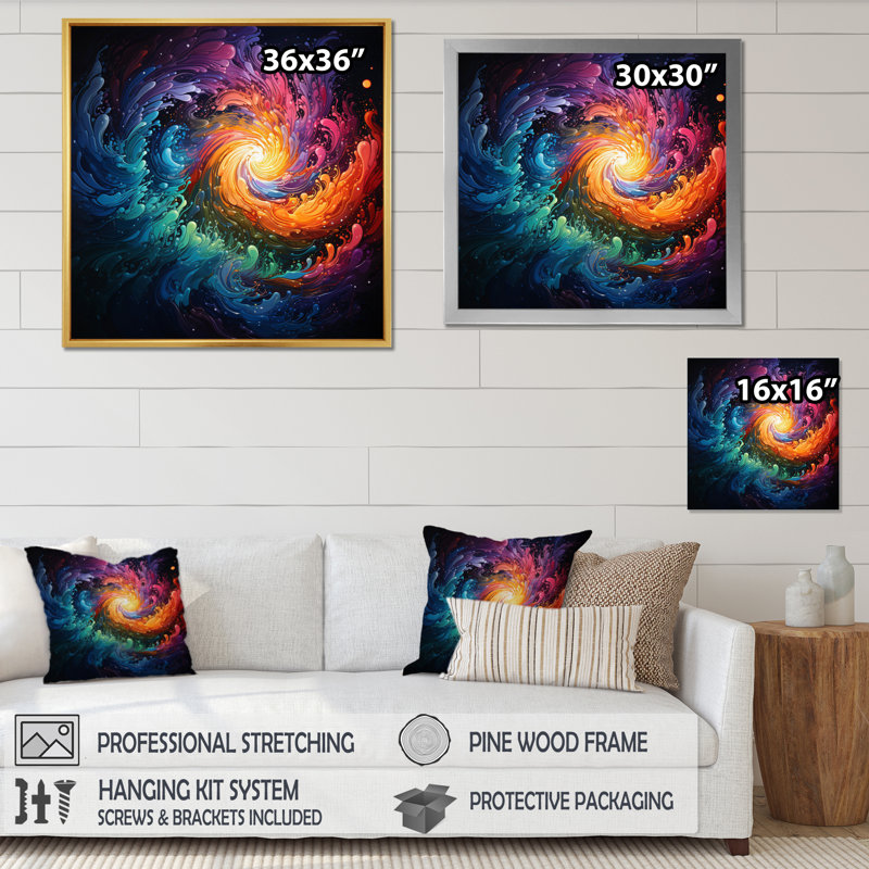 Neon Spin I sur toile, Cadre flottant noir, 24" H x 24" W