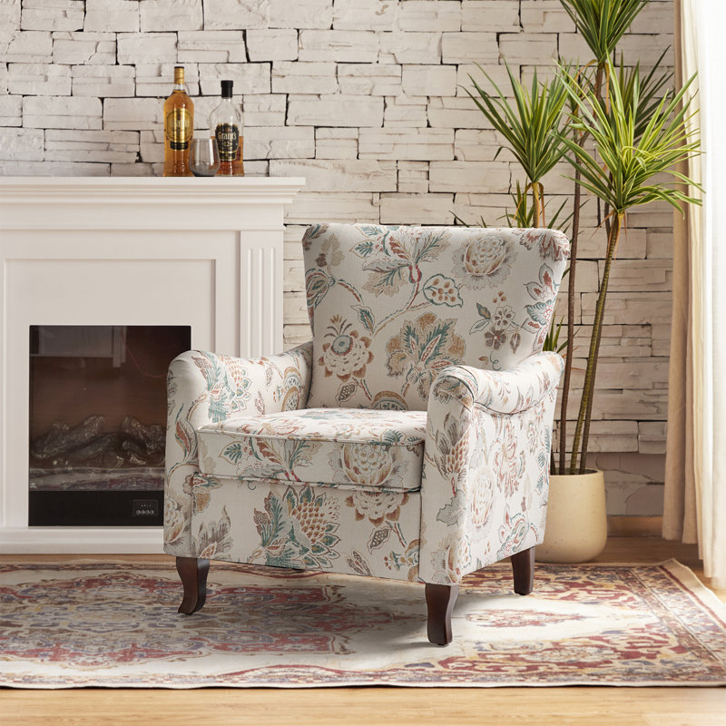 Alikah Armchair with Floral Fabric Pattern, Jeacobean Polyester Blend