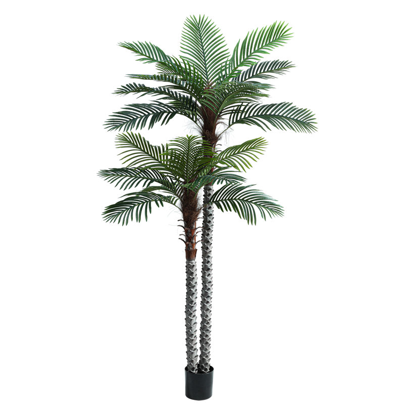 Fake Palm Tree in Pot with Real Bark and Realistic Leaves for Indoor and Outdoor Deor., 96" H x 51" W x 25" D