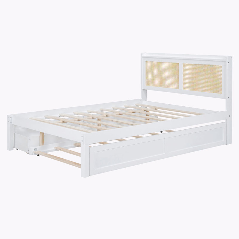Davied 2 Drawers Standard Bed with Trundle, Built-in LED Lighting and USB Ports, White, Full