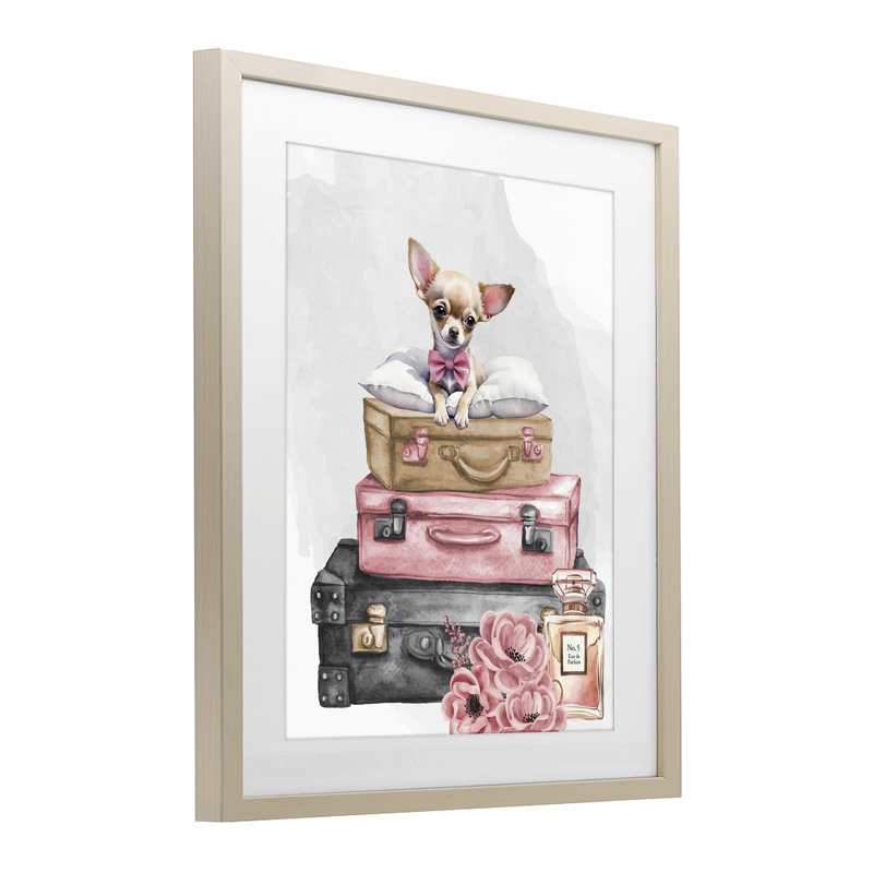 «Trendy Pup Travel», reproduction d'art sous verre, conception de Kim Allen, H 21 po x l 17 po