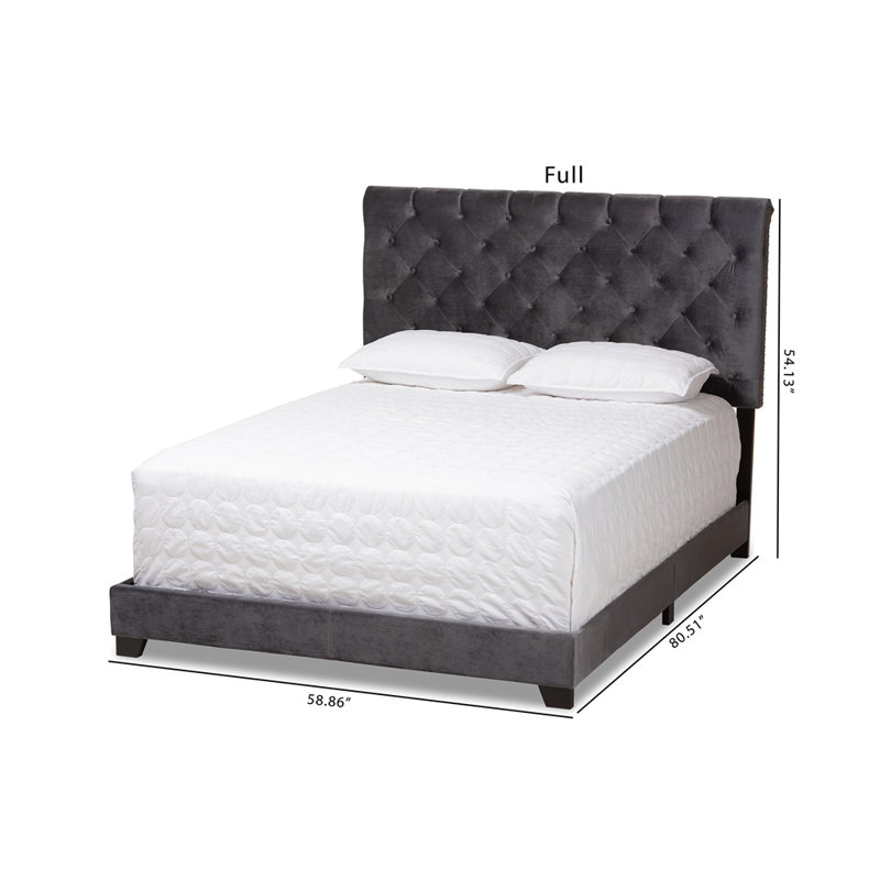 Upholstered Standard Bed, Full, Navy Blue