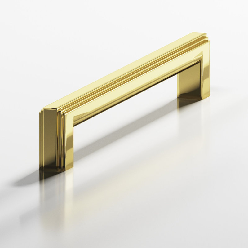 Square, Stepped Cabinet Pull With Rounded Back, Polished Brass, 18"