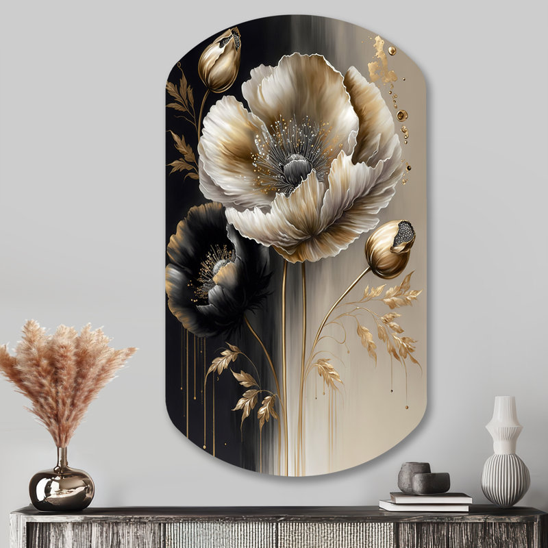 Décoration murale irrégulière en forme de cylindre floral en forme de cylindre floral gris doré V, H 43 po x l 23 po