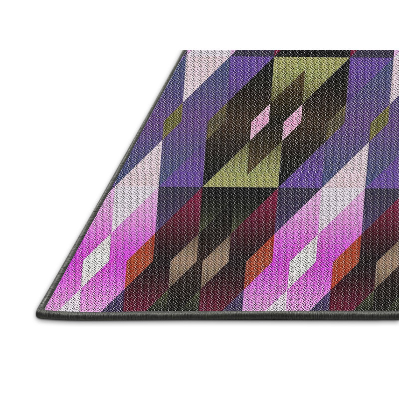 Tapis géométrique rose / bleu / olive, Rectangle 5 pi x 8 pi