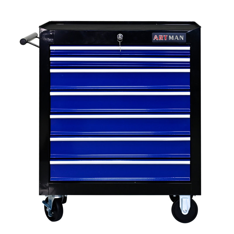 Chariot à outils 7 roulettes multifonctionnel avec roulettes, Noir / Bleu