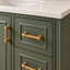 Meuble-lavabo de 61,2 cm (24,12 pouces) avec lavabo en céramique, fini vert olive, portes à fermeture douce, 3 tiroirs et poignées dorées – idéal pour les salles de bains.