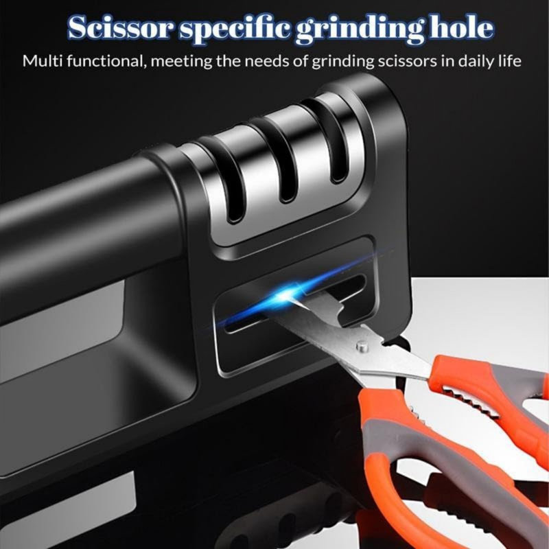 4In1 Knife Sharpener, 3 Stage Manual Sharpener For Sharpening Kitchen Knives (Black)