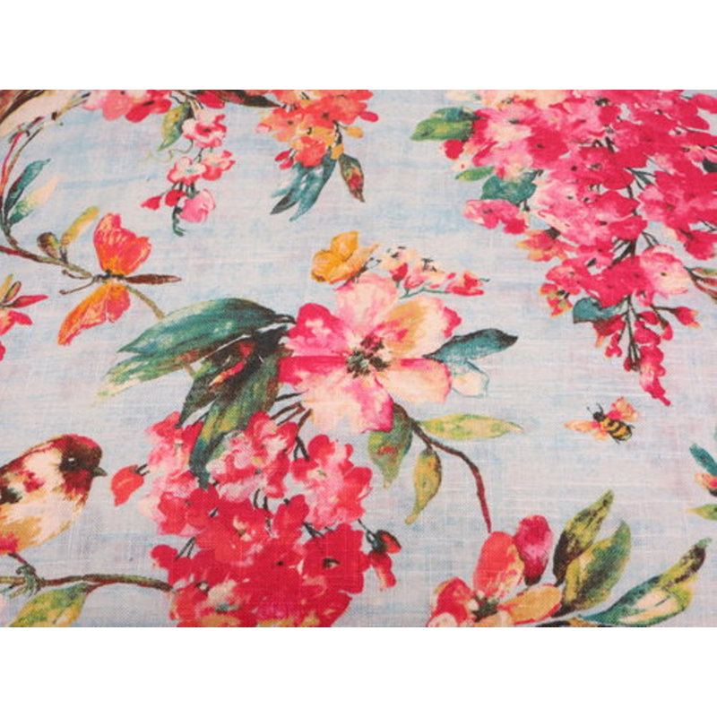 Rainey Upholstered Ottoman, White, Pink Floral Polyester Blend