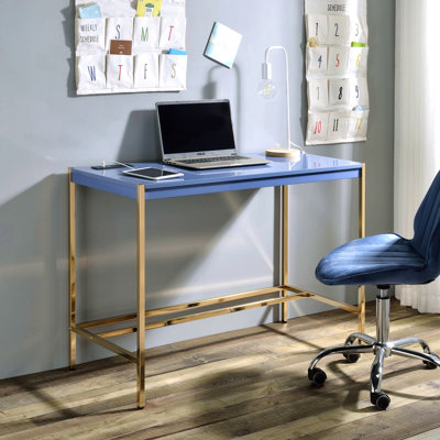 Writing Desk, Navy Blue & Gold with USB Ports