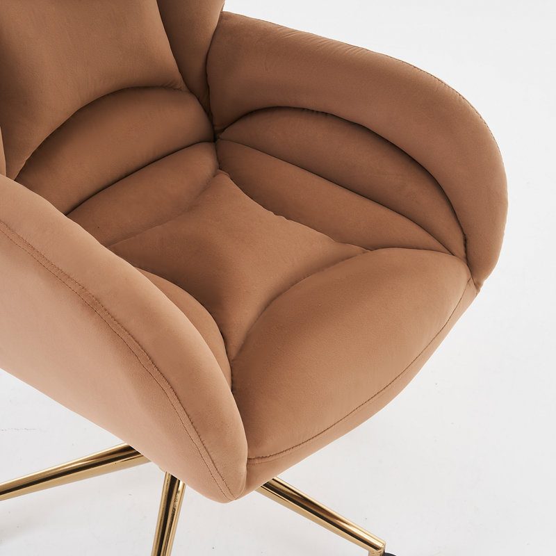 Velvet Fabric 360 Swivel Home Office Chair With Gold Metal Base And Universal Wheels,Coffee, Velvet Coffee