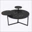 Modern Round Coffee Table with Two Display Shelves, Surfaces, and Tripod-Inspired Metal Base