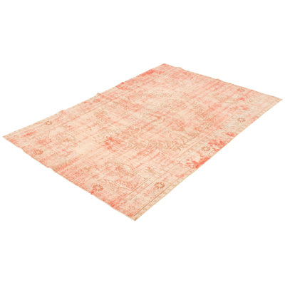 Tapis décoratif en laine rouge de conception unique 5 pi 5 po x 9 pi 5 po noué à la main 1980s