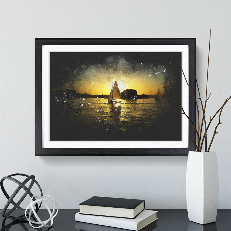 Sailing Boat Vol.4 Paint Splash - Picture Frame Graphic Art, 48cm H x 65cm W x 2cm D, Black Framed