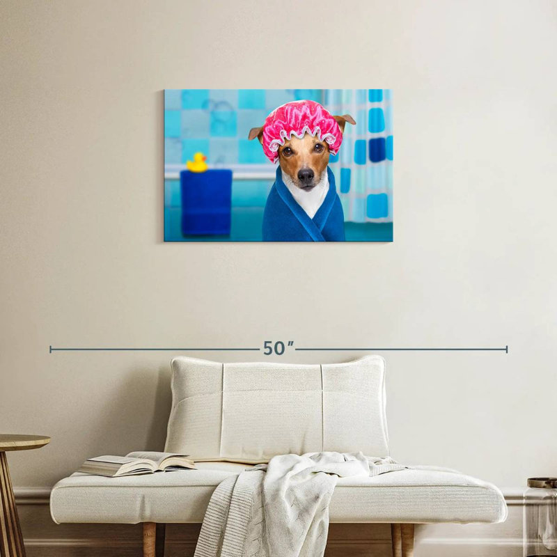 Ketti Terrier dans un bonnet de douche, H 20 po x l 30 po