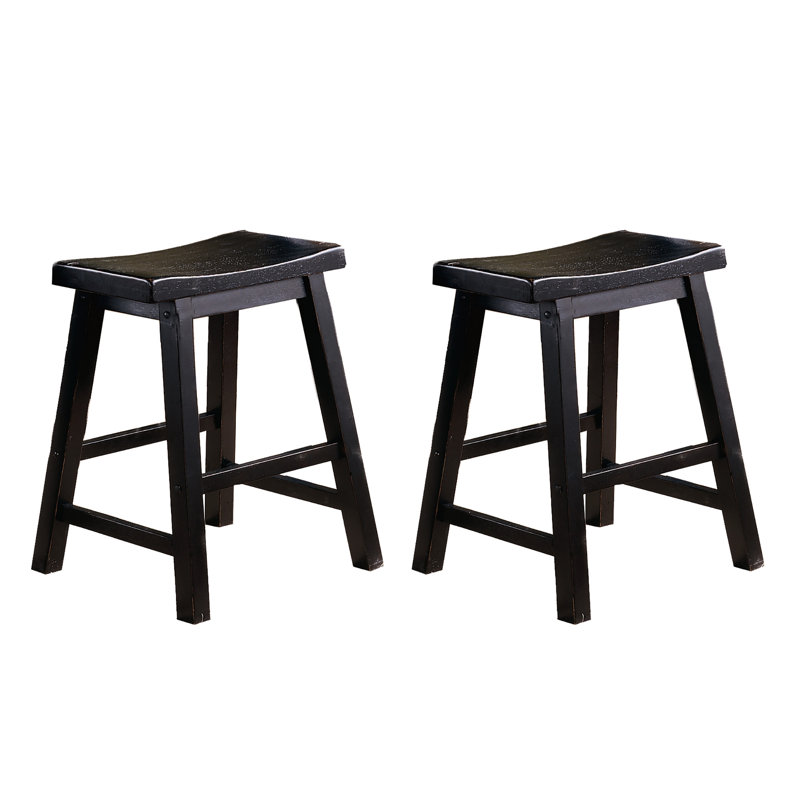 Tabourets de 18 po avec siège de selle, 2 pièces, bois massif, finition noire, robustesse décontractée dans la salle à manger, progression du poids de 250 lb,