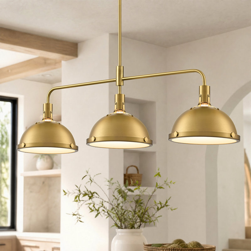 Lysander 3-Light Modern Linear Kitchen Island Pendant with Glass Diffuser, Brushed Gold