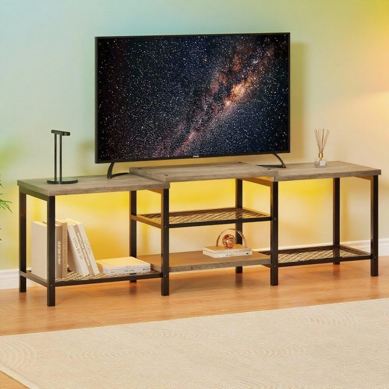 TV Stand With LED Lights, With Power Outlets,  For 55/65/75, Gray