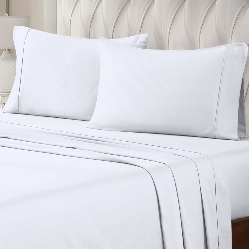 Ensemble de draps en satin de coton égyptien peigné de qualité supérieure à densité de tissage de 400 fils Superior, Blanc