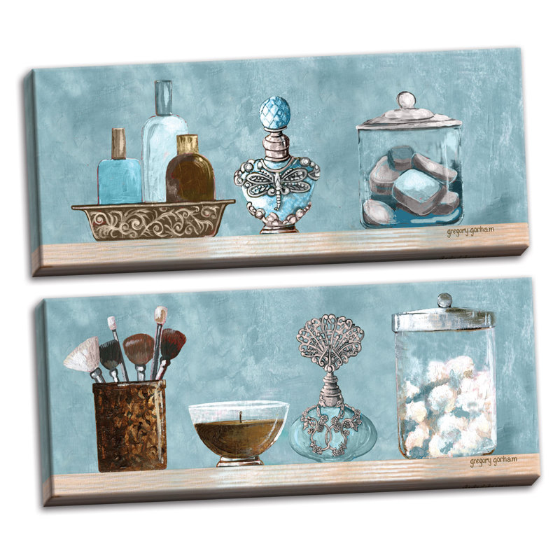 « panneaux de salle de bain bleu de la poudre »-ensemble de 2 reproductions de peintures à l’acrylique, Toile tendue