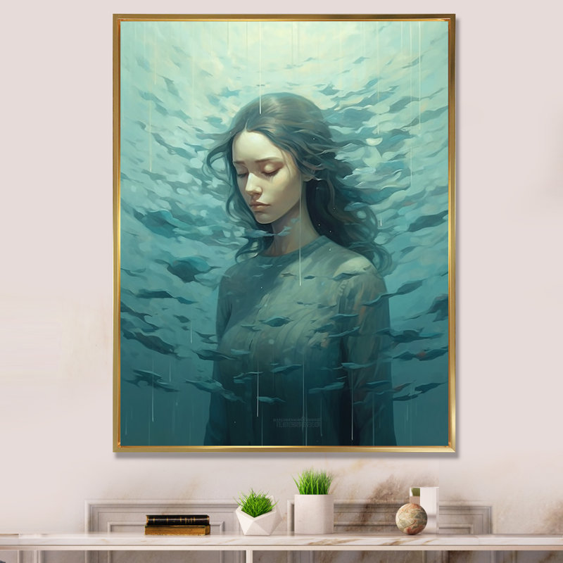 Mindfulness Gracieuse femme méditation - impression, H 32 po x l 24 po x P 1 po, Cadre flottant doré