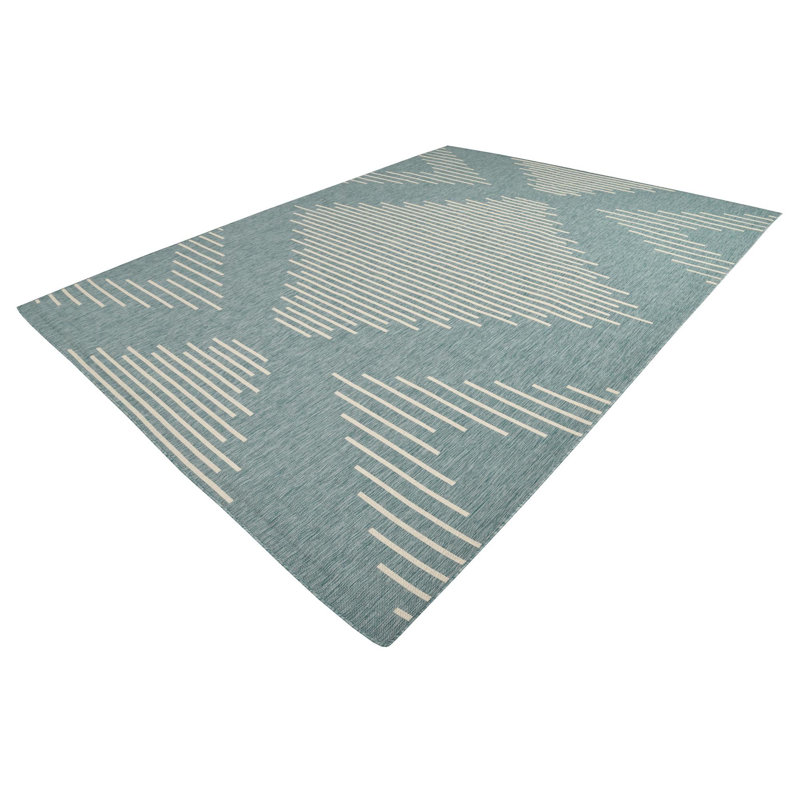 Tapis rayé en polypropylène tissé à la machine intérieur / extérieur gris / bleu, Rectangle 5 pi 3 po x 8 pi
