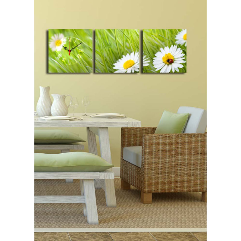 Ensemble de 3 horloges murales élégantes en toile, 35,4 x 11,0 pouces | 100% toile de suède avec cadre 100% bois, épaisseur: 1,2 po | Décoration élégante pour le salon, la chambre à coucher et le bureau