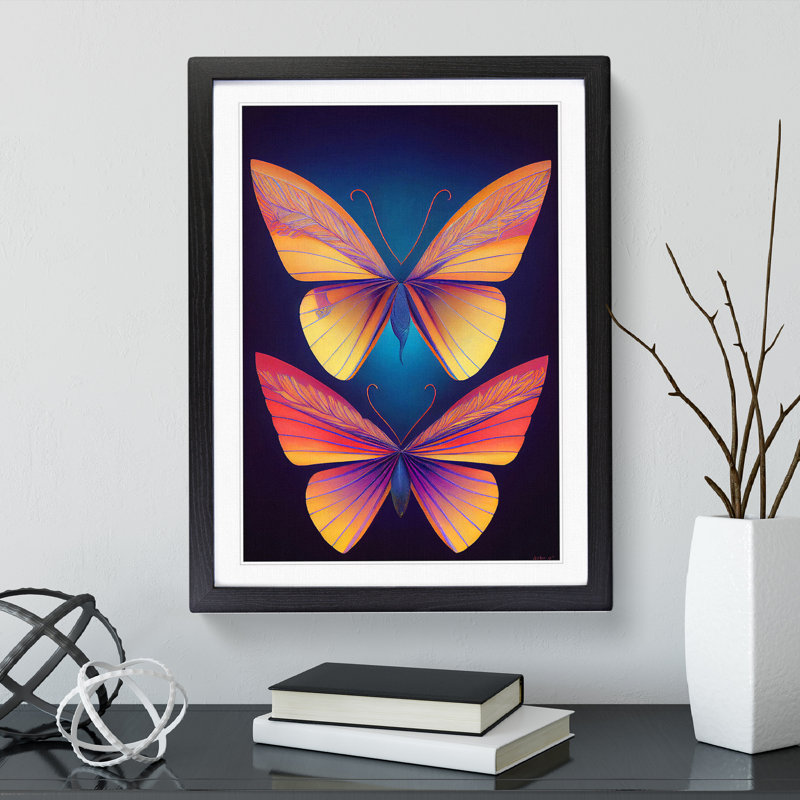 Vivid Butterflies - Wall Art, Black Framed, 36cm H x 27cm W, White