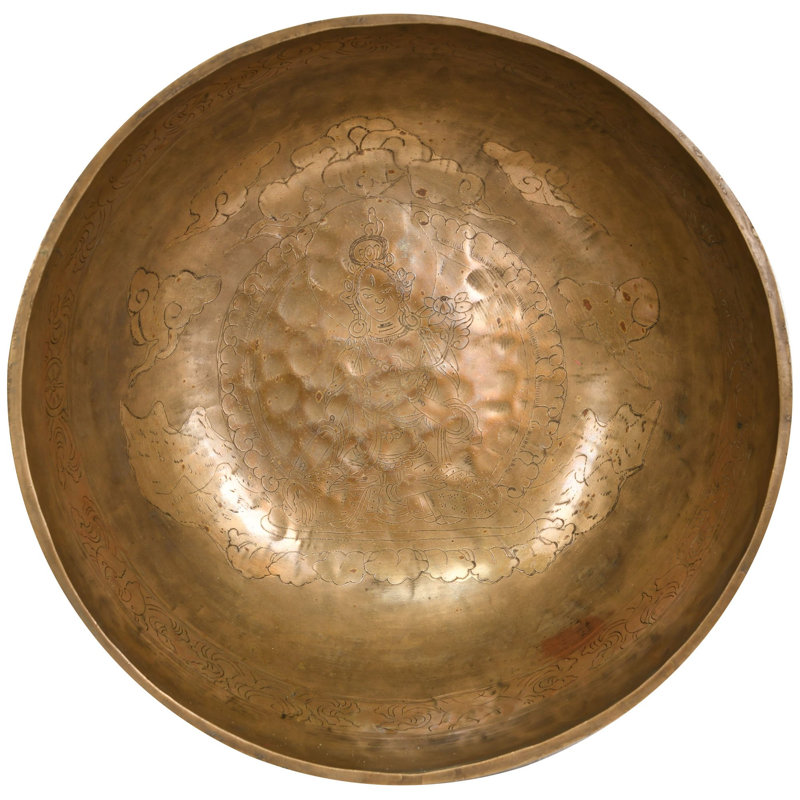 Bol bouddhiste tibétain blanc chantant Tara - bol rituel en bronze fait à la main, 5 pouces, déesse gravée pour la méditation, la guérison, le décor sacré