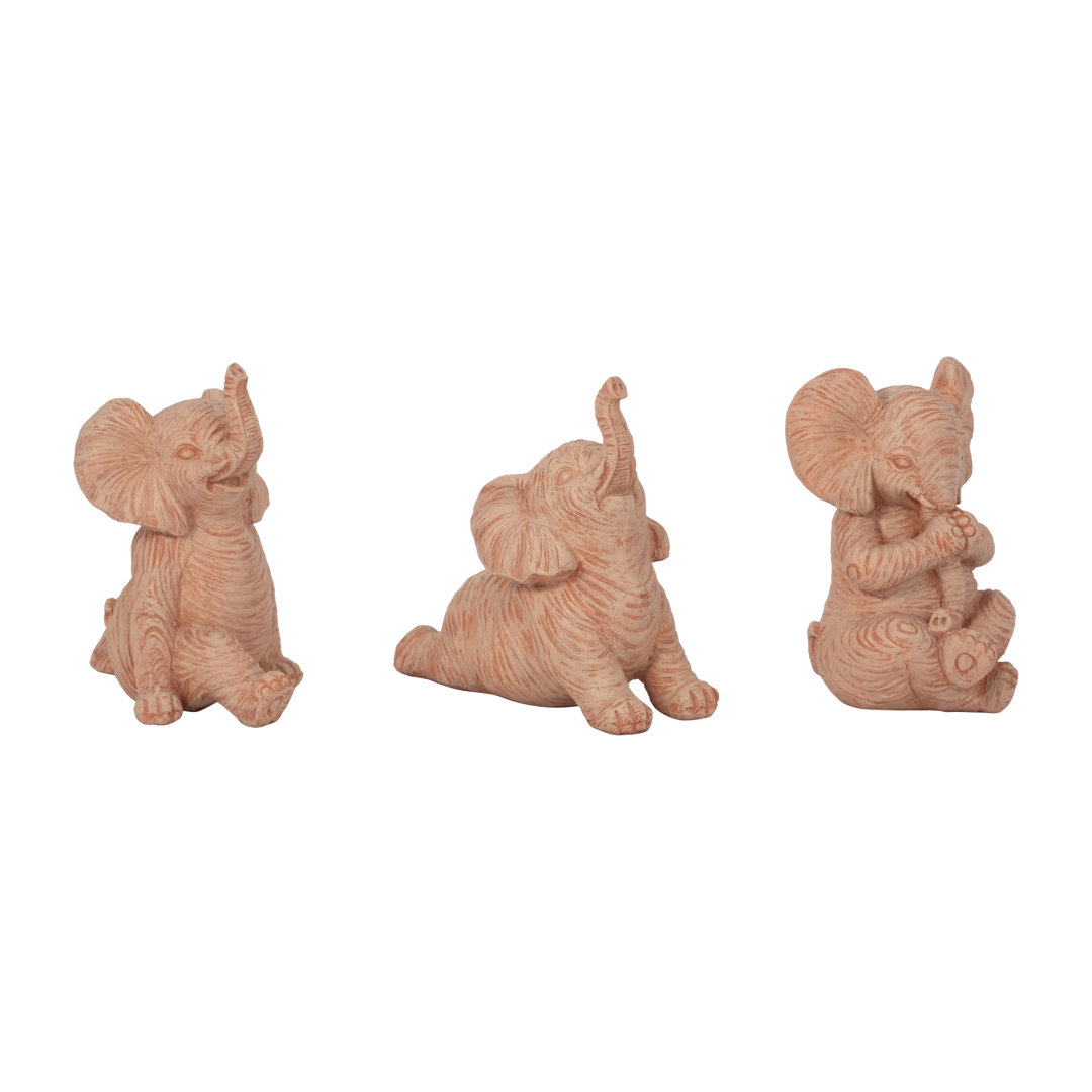 Millstadt Set of 3 Resin Elephant Figurines - Decorative Polyresin Animal Sculptures, Glam Accent Decor Bungalow Rose 