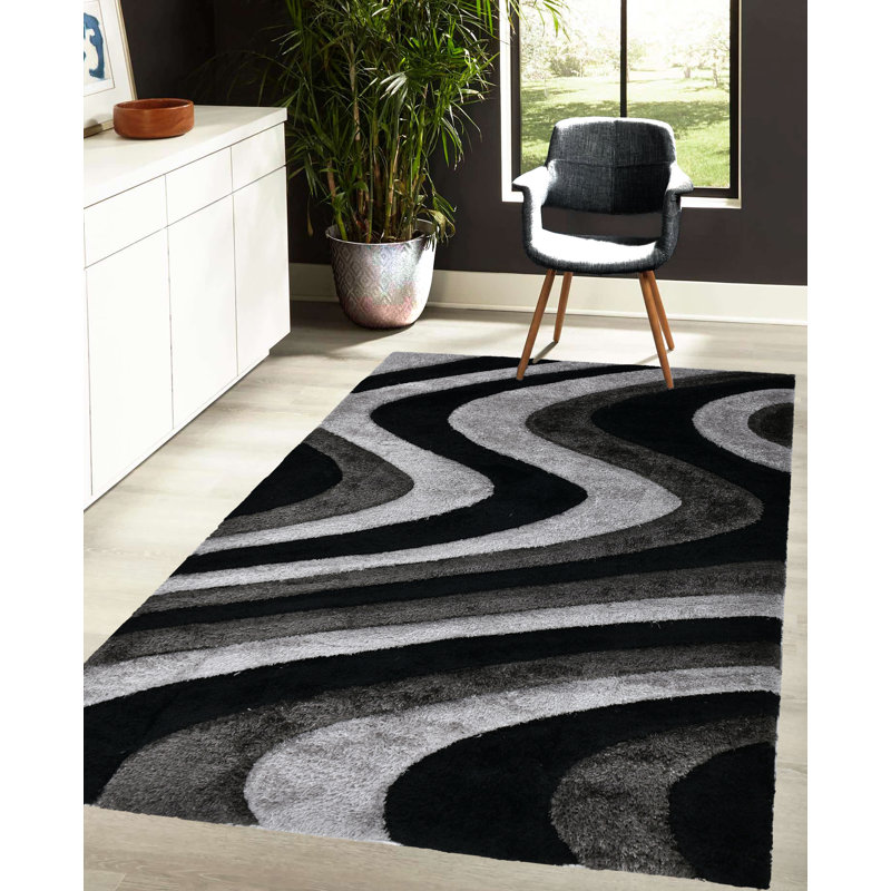 Tapis à poils longs noir et gris NYC Performance, Rectangle 5 pi 3 po x 7 pi 2 po, Noir/gris