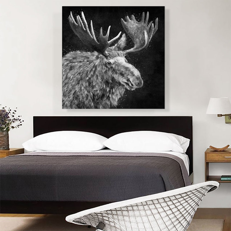 Bull Moose, Elk Antler, noir et blanc - impression sur toile tendue, H 36 po x l 36 po x P 0,75 po
