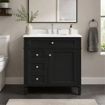 Meuble-lavabo de salle de bain, 76 cm (30 po), avec lavabo à poser, armoire de rangement à 2 tiroirs et tiroir basculant, lavabo simple - Moderne
