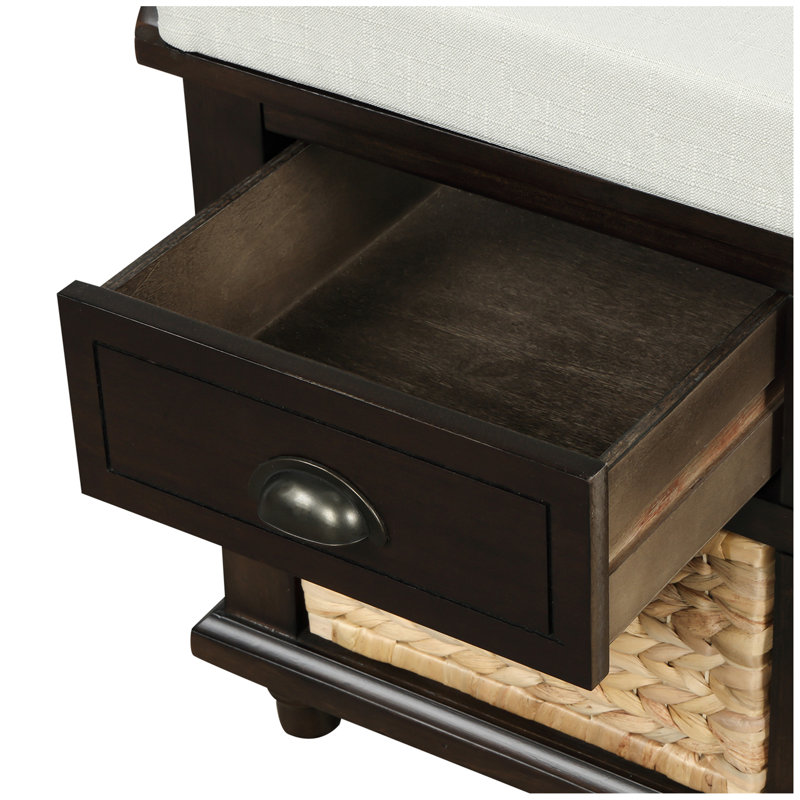 Rustic Storage Bench with 3 Drawers and 3 Rattan Baskets, Shoe Bench for Living Room, Entryway (), Espresso