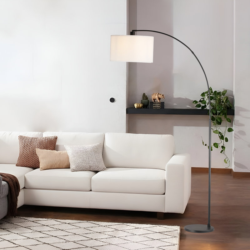 74.8“ Eclipse Arc Floor Lamp: Matte Black With Multi-angle Task White Shade