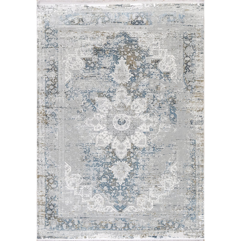 Tapis oriental gris / bleu Kaelyn, Rectangle 5 pi 3 po x 7 pi 7 po
