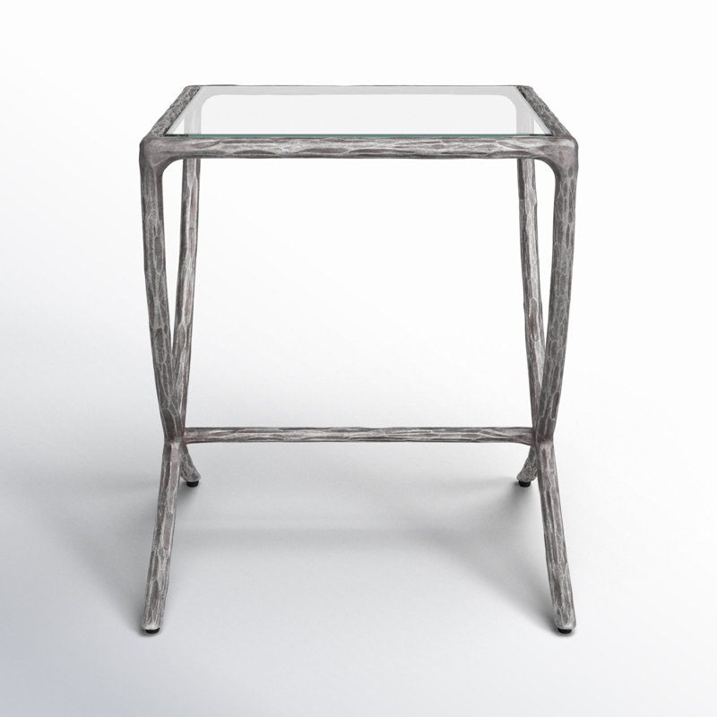 Glass End Table, Silver