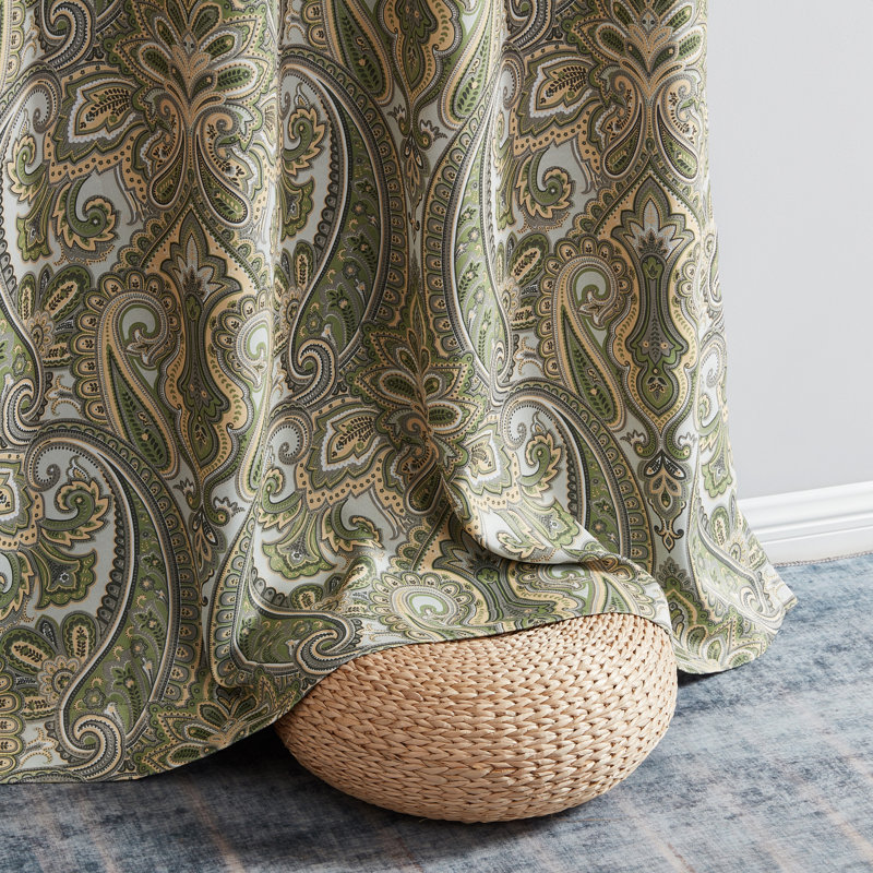 Annabel Paisley Room Darkening Thermal Grommet Curtain Panels Set for Living Room, Yellow/Green, 50" W x 84" L