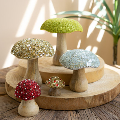  Ensemble de champignon décoratif avec dessus en mosaïque - cinq pièces, 5,5 po de hauteur