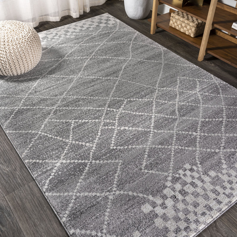 Coe Moroccan Modern Diamond Gray Rug, Rectangle 4' x 6'
